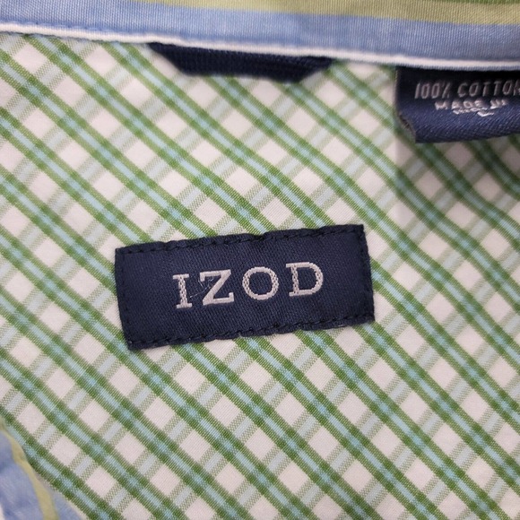 Izod Shirt Mens Large Blue Green Striped Long Sleeve Button Up Preppy Classic - Picture 3 of 13